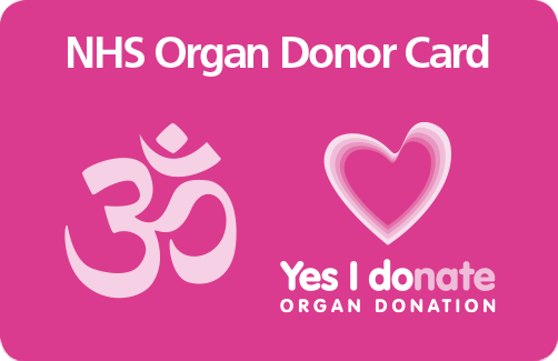 NHS organ donor card with Hindu symbol