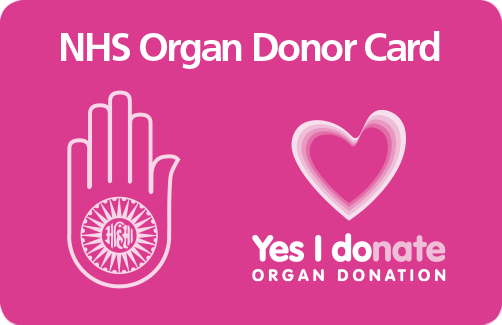 NHS organ donor card with Jain symbol