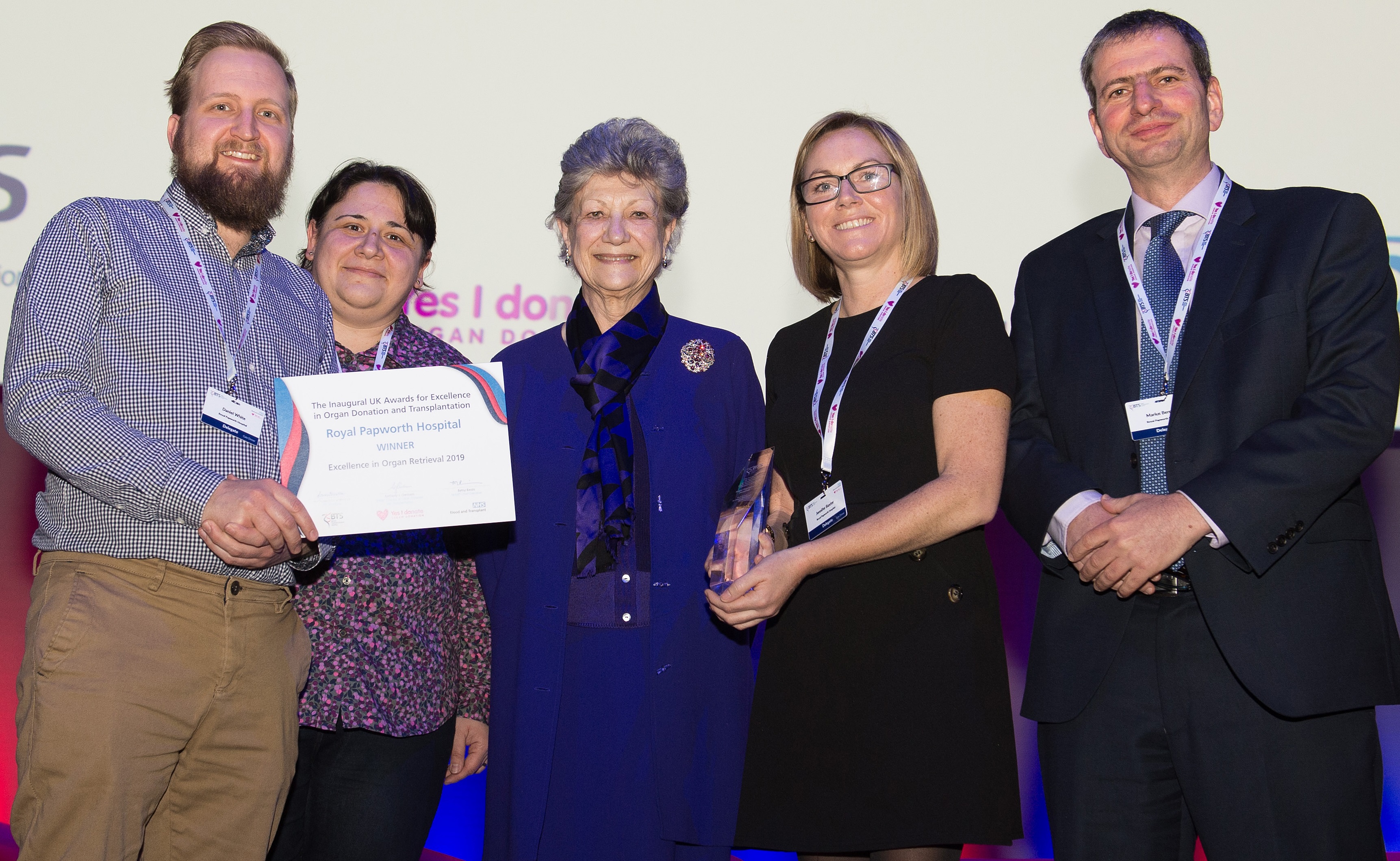 Staff from The Royal Papworth Hospital receiving the award for Excellence in Organ Retrieval