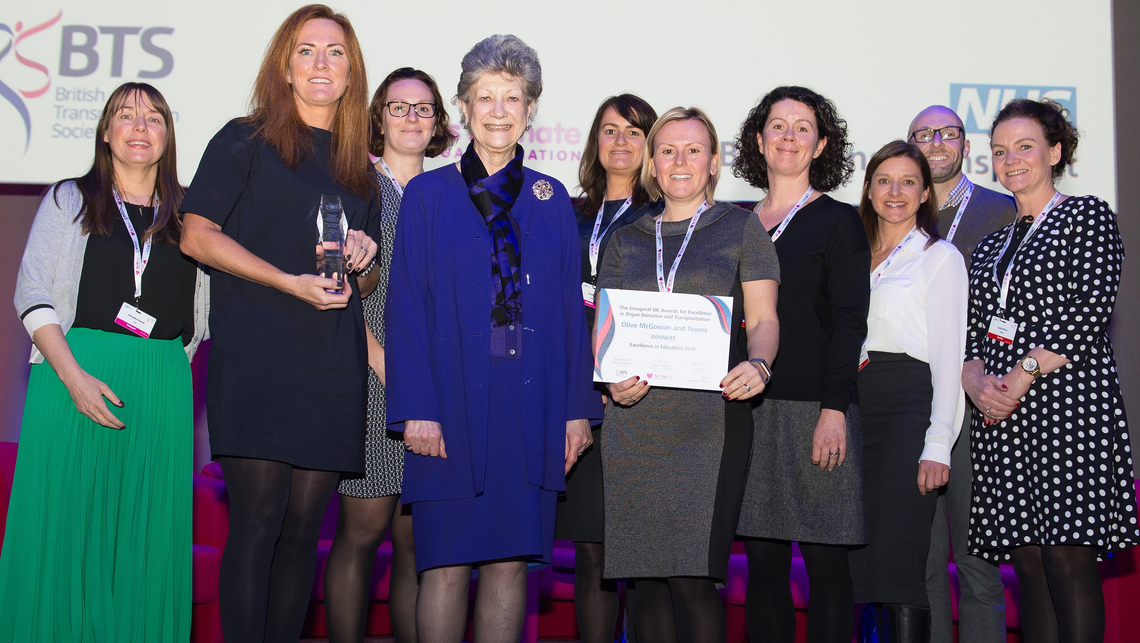 Olive McGowan and her team at NHS Blood and Transplant receiving the Excellence in Education award