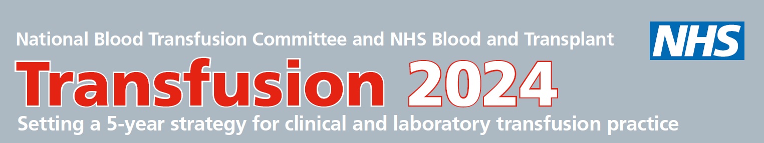 Transfusion 2024 logo: "Setting a 5-year strategy for clinical and laboratory transfusion practice"