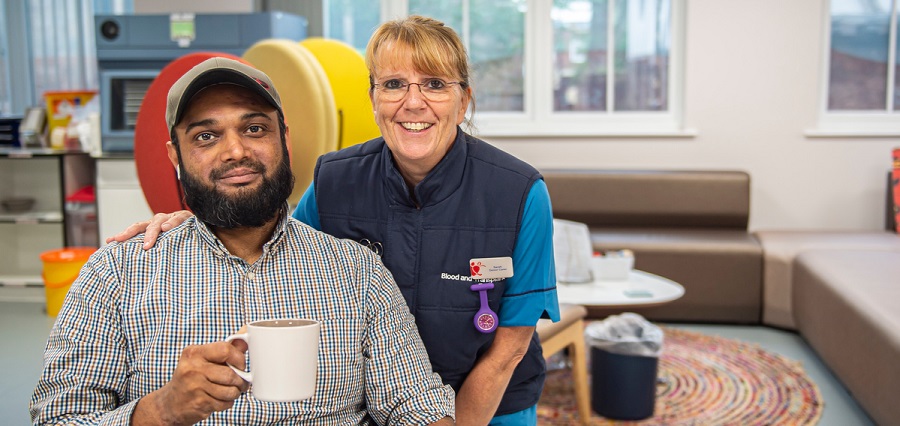 Donor and donor carer at Leicester donor centre