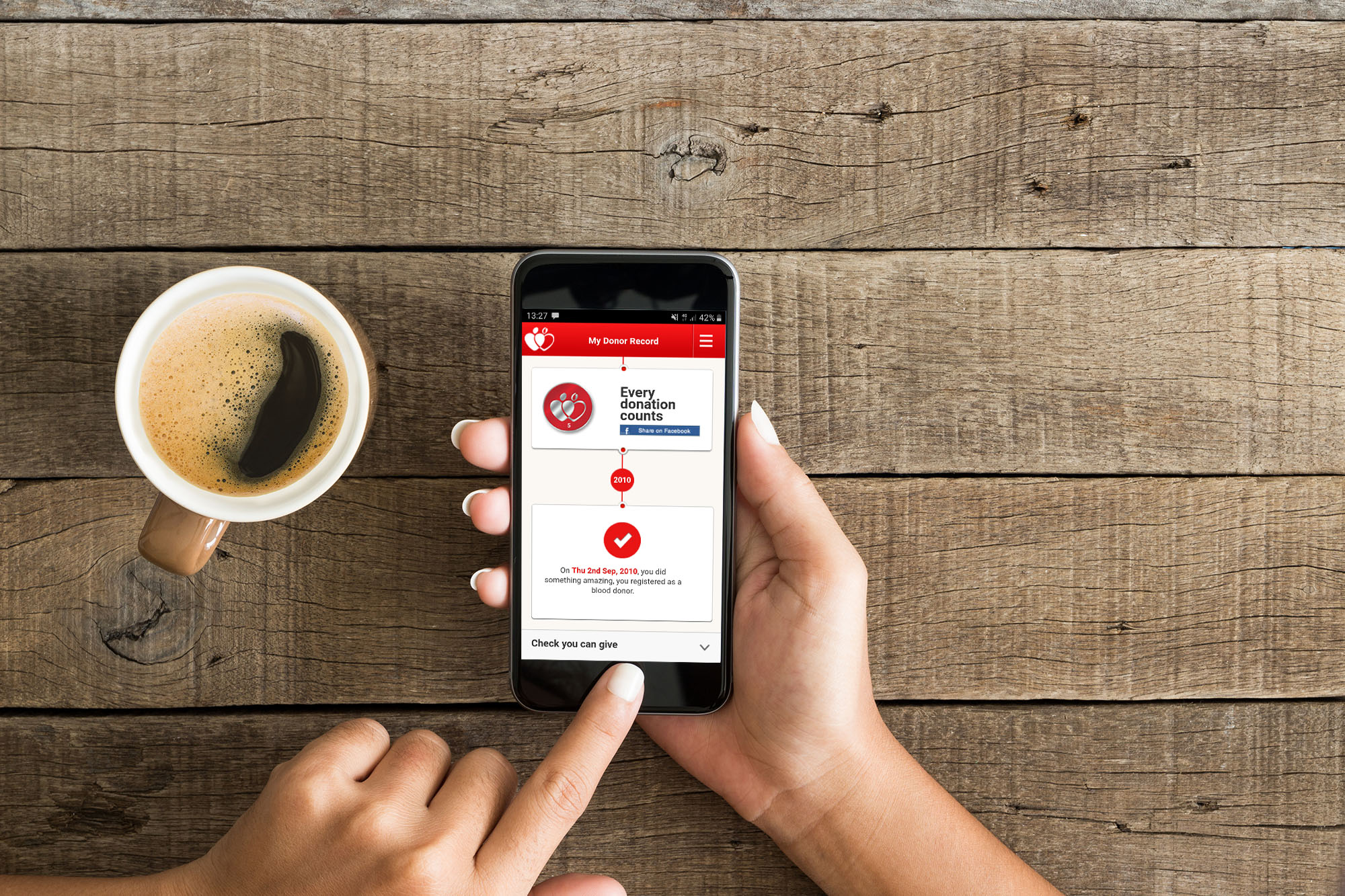 Person using the NHSGiveBlood app