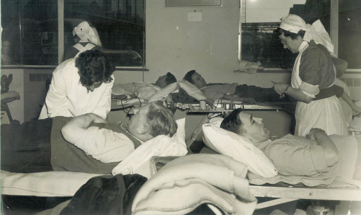 Blood donation session in the 50s
