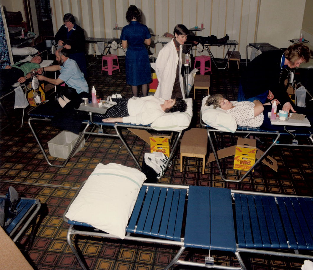 Blood donation session in the 80s