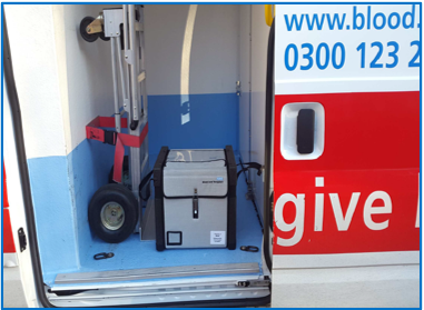 transport box loaded onto NHSBT van