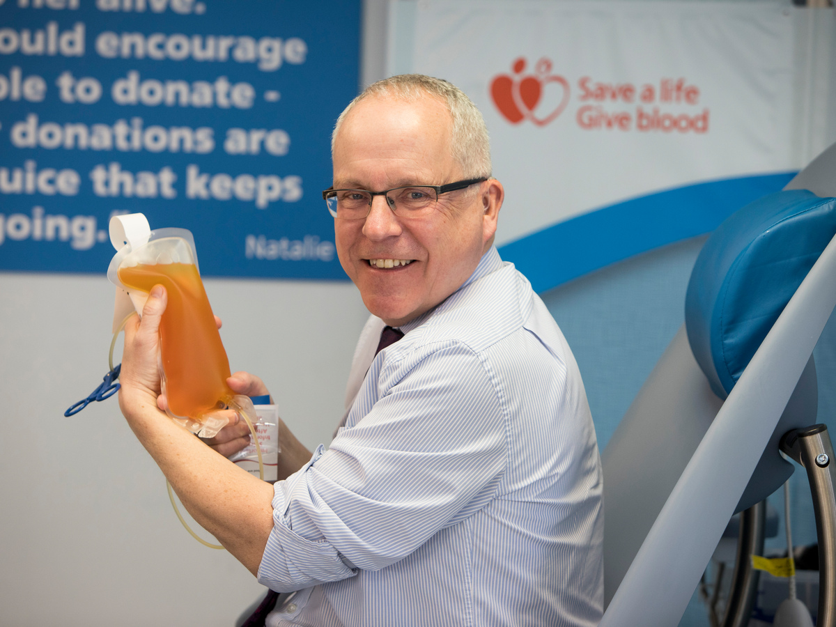 Steven George donating plasma
