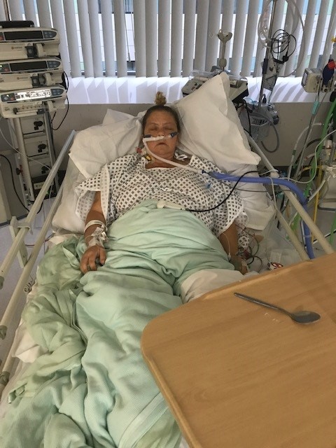 Mandy pictured in hospital, after her transplant