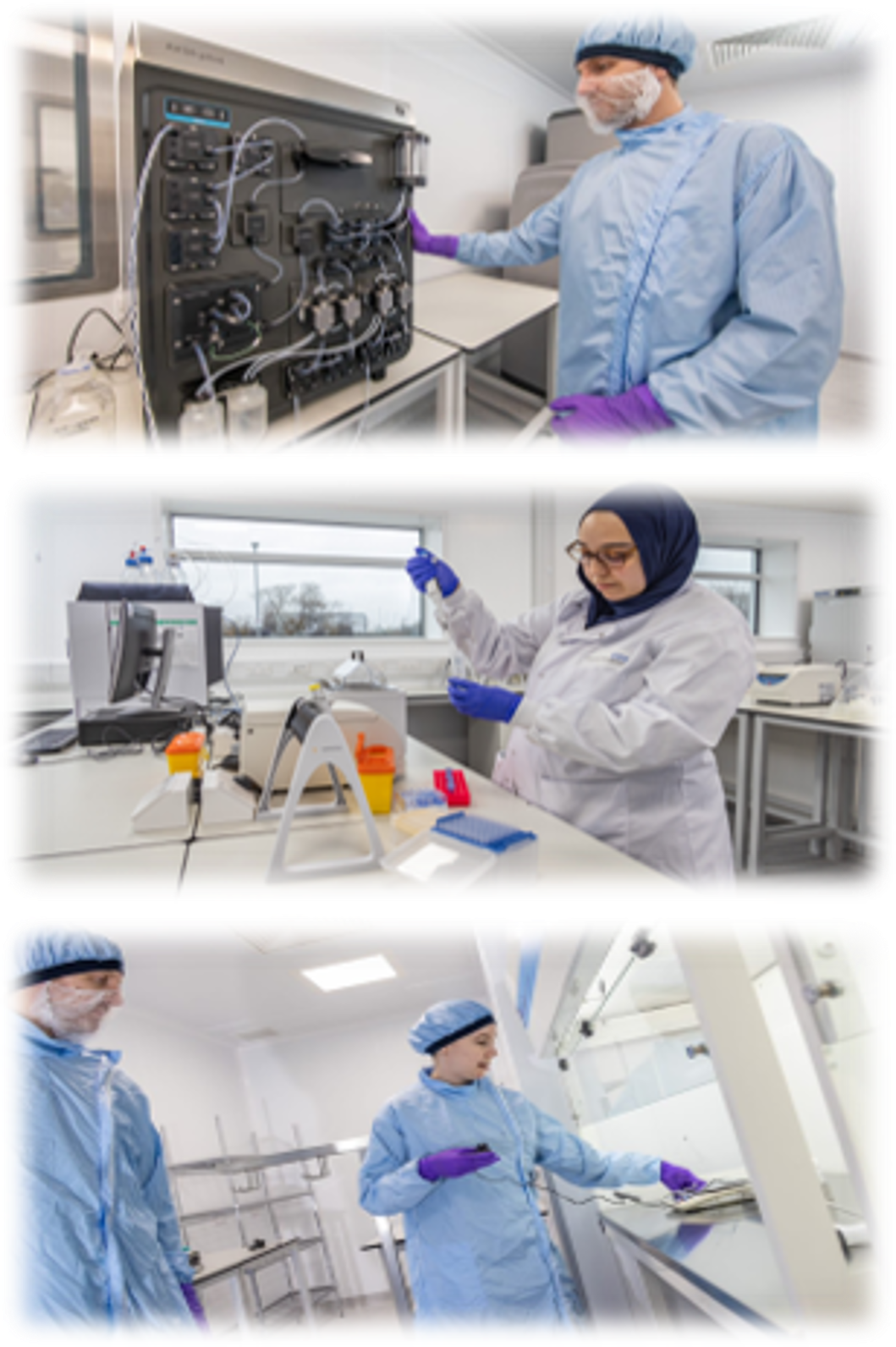 Images of CBC staff in clean room and laboratory space