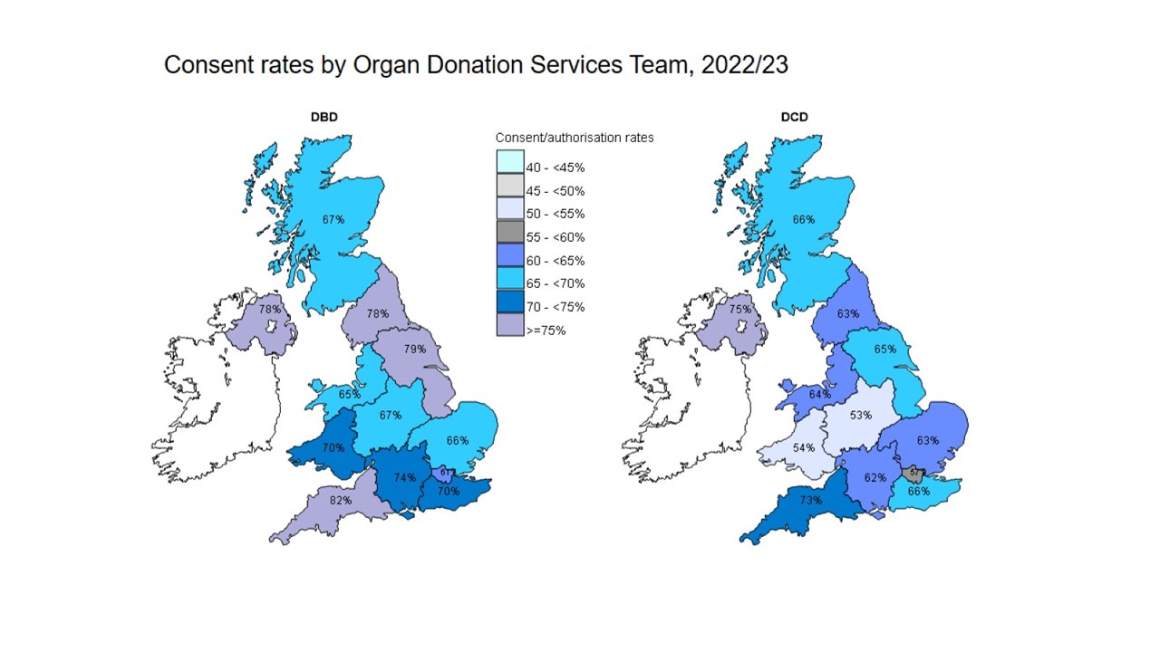 Figure 1 - Consent rates by Organ Donation Services Team, 1 April 2022 - 31 March 2023