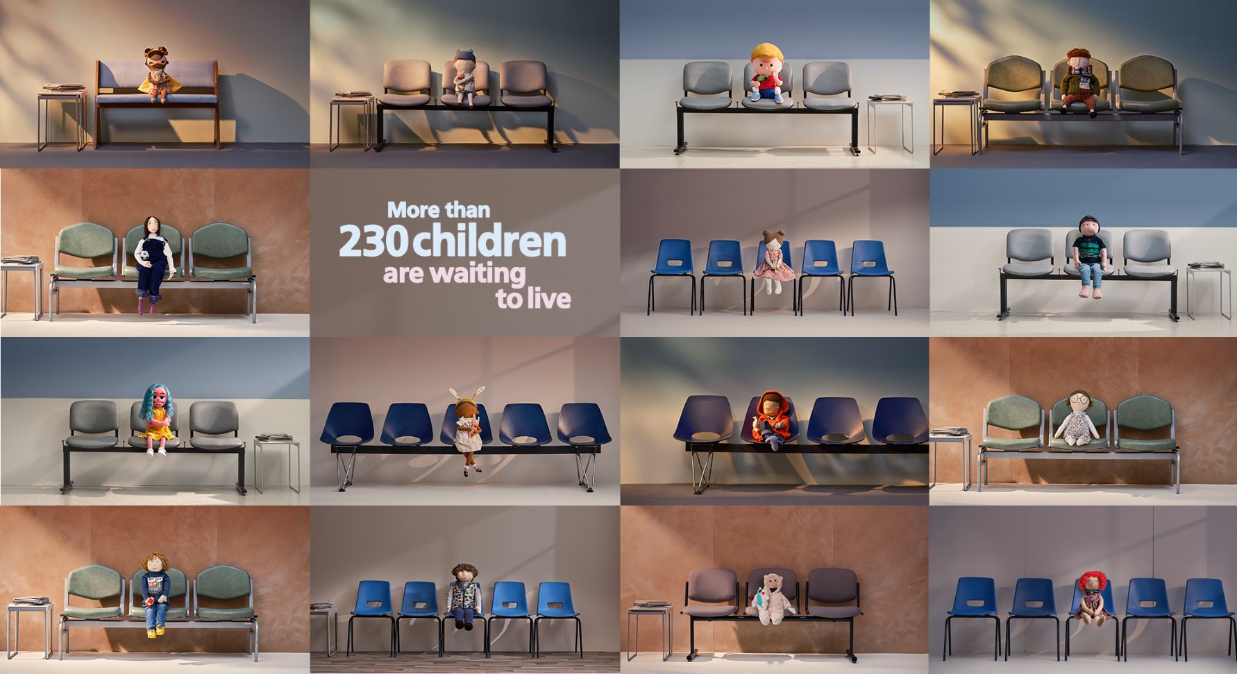 Waiting to live campaign image with message "more than 230 children are waiting to live"
