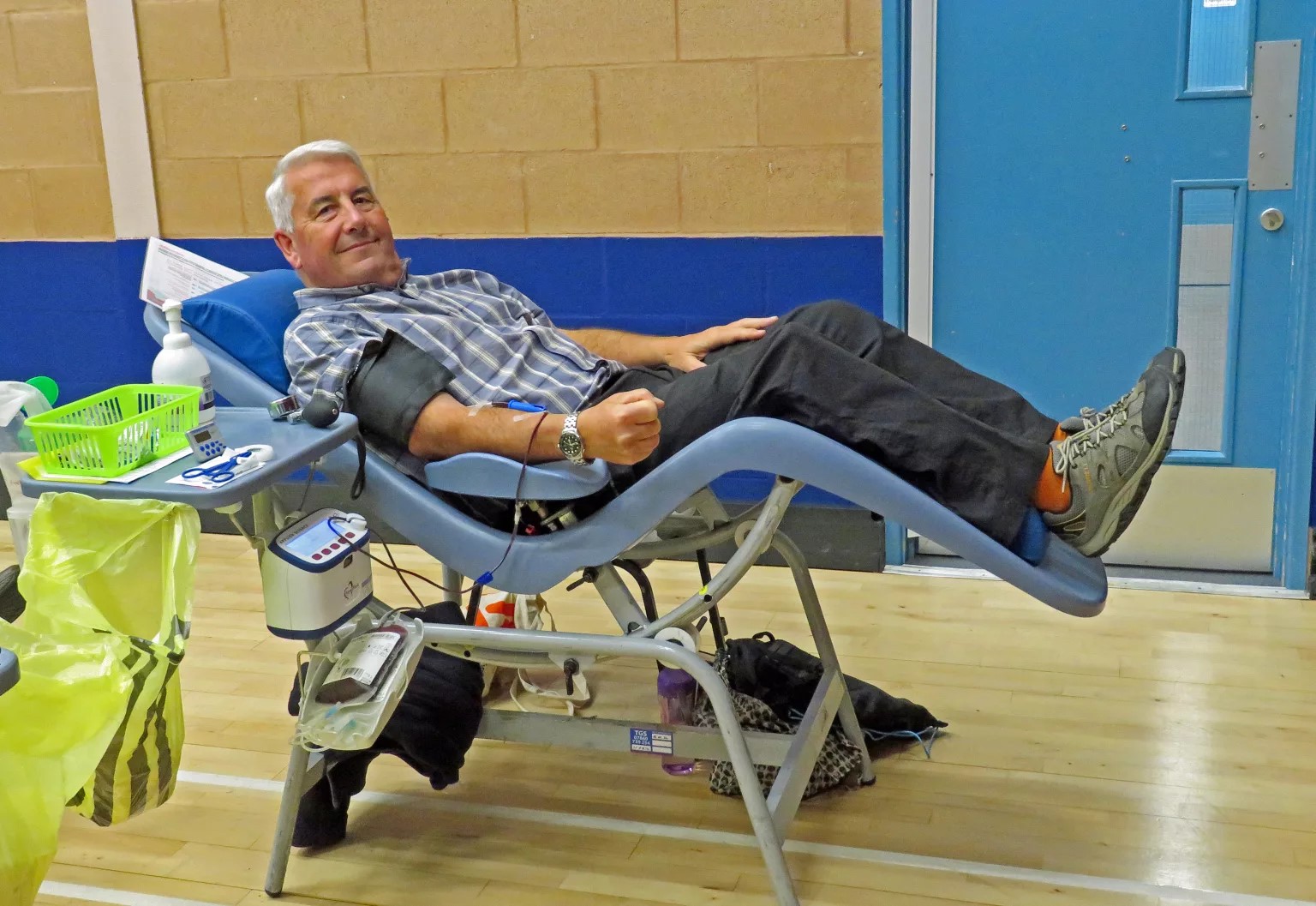 David Rose in a donor chair