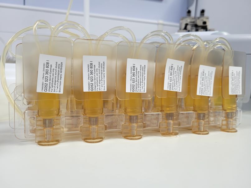 Vials of eye serum in the laboratory