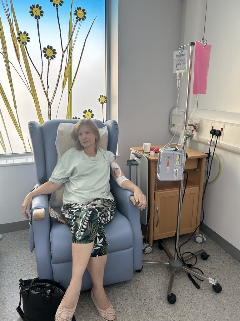 June Hoey receiving chemotherapy treatment in August 2024