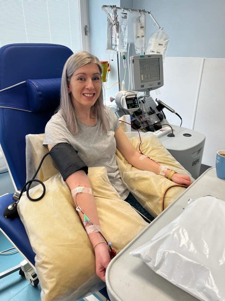 Sarah Caddick giving a stem cell donation