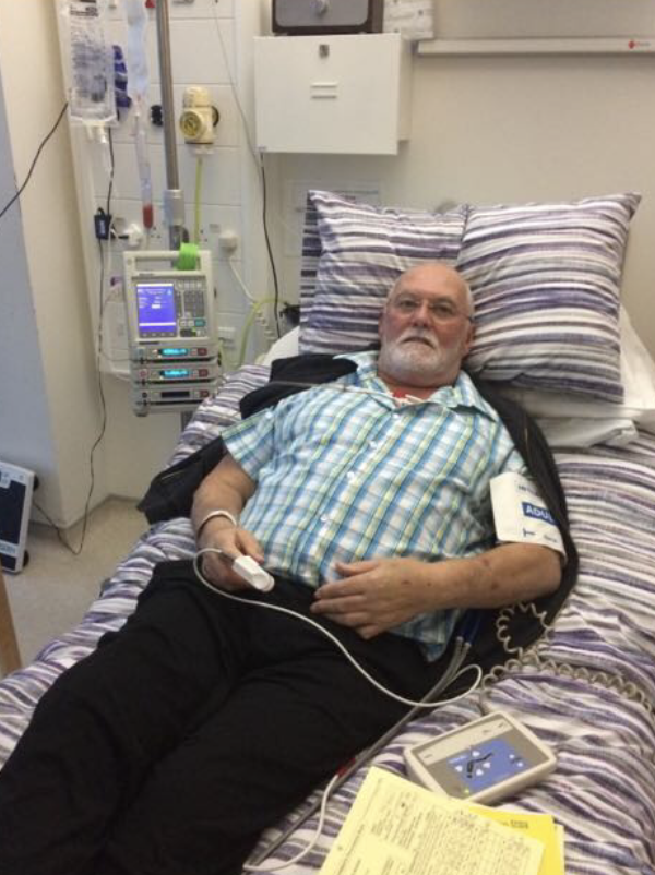 Frank Goodman receiving a stem cell transplant