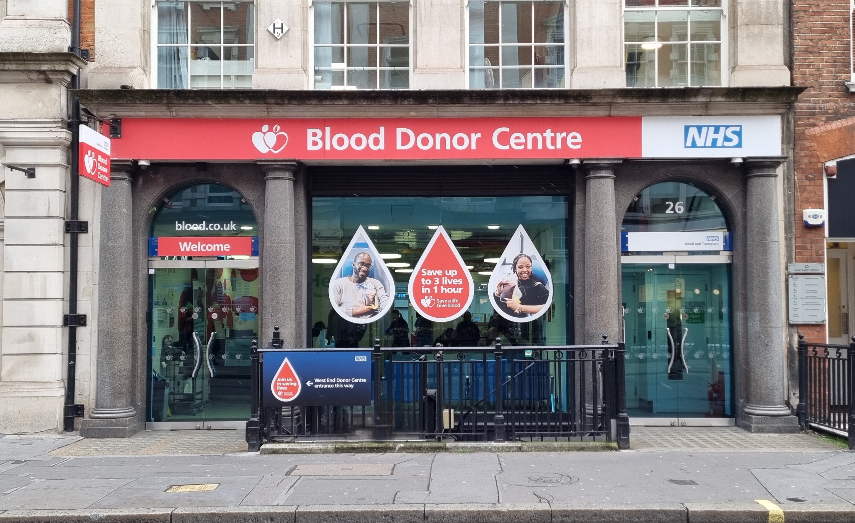 Entrance to West End donor centre