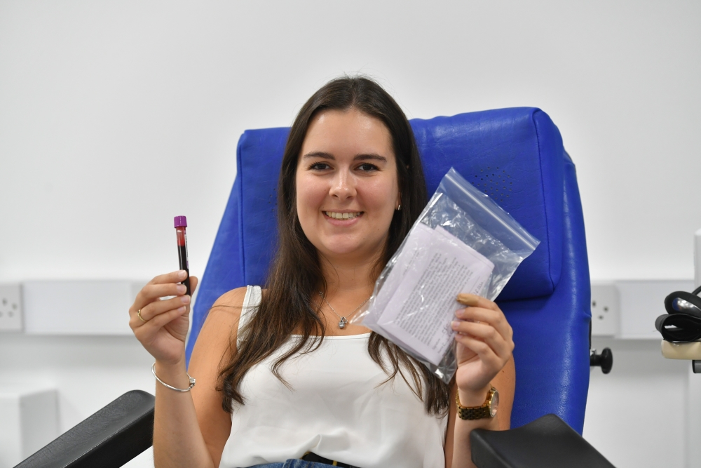 A woman with a blood sample