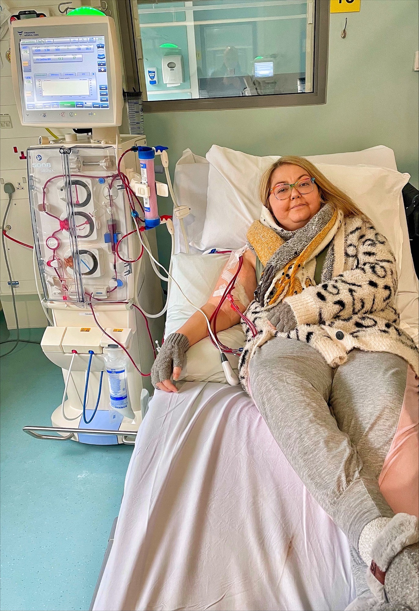 Christy, in hospital on dialysis