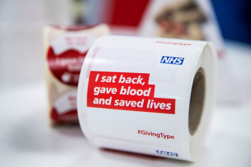 A blood donation sticker