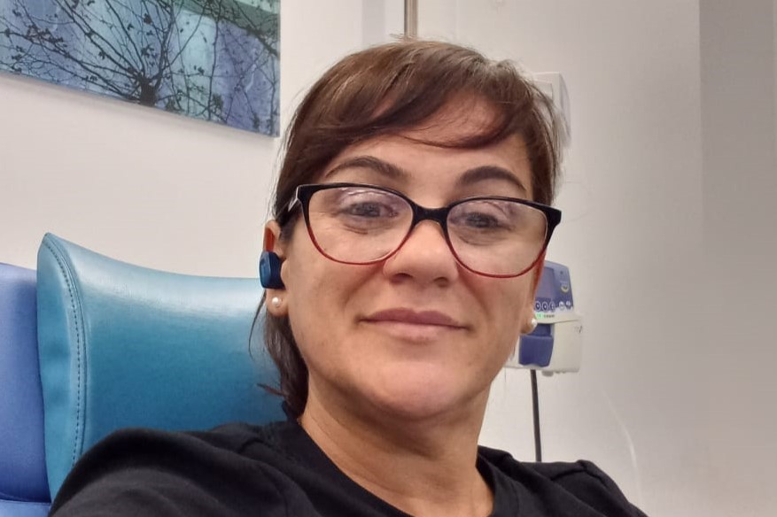 Sara in a donor chair