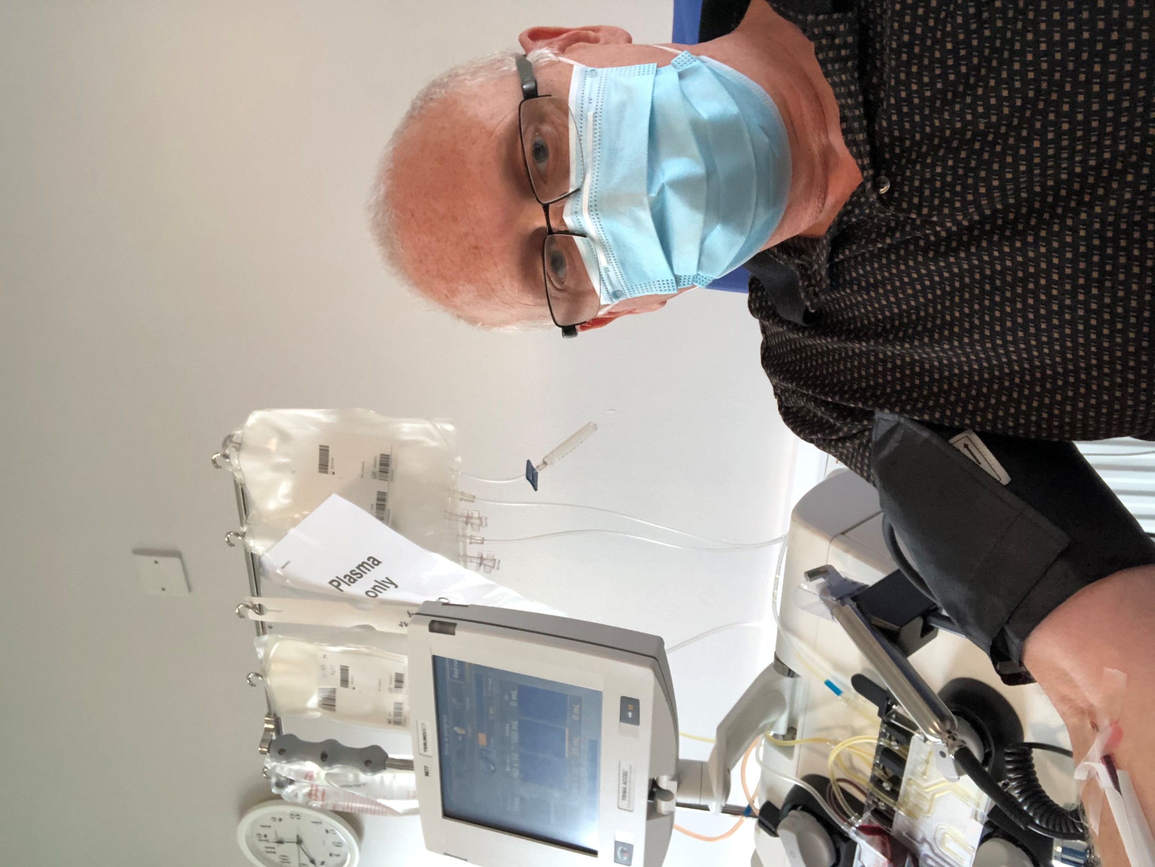 Andrew Bruce during a plasma donation