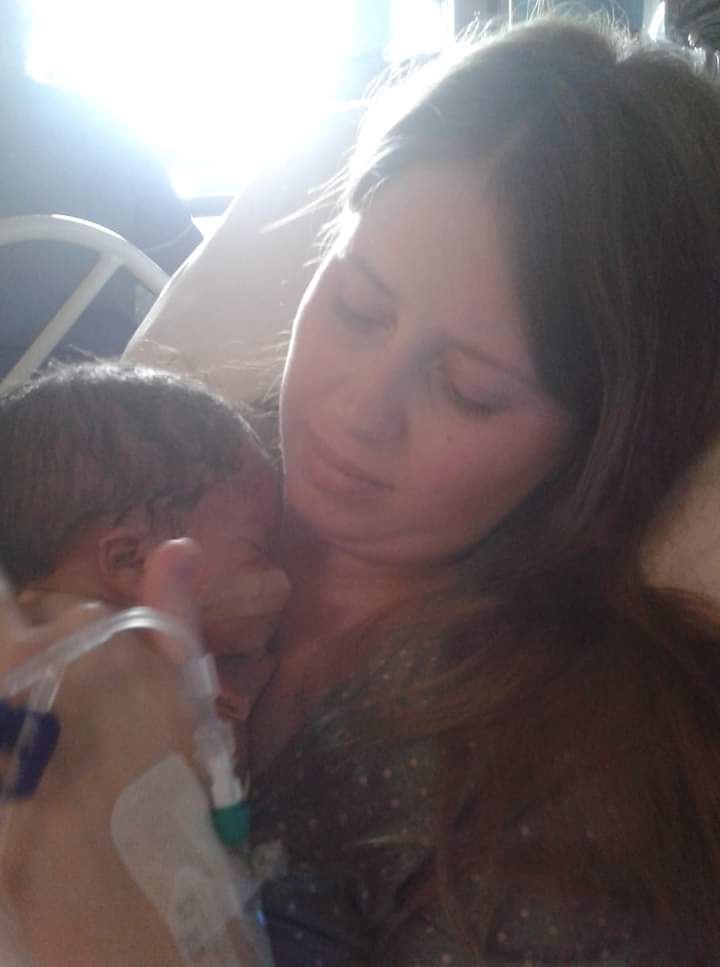 Gemma with Theo as a newborn baby