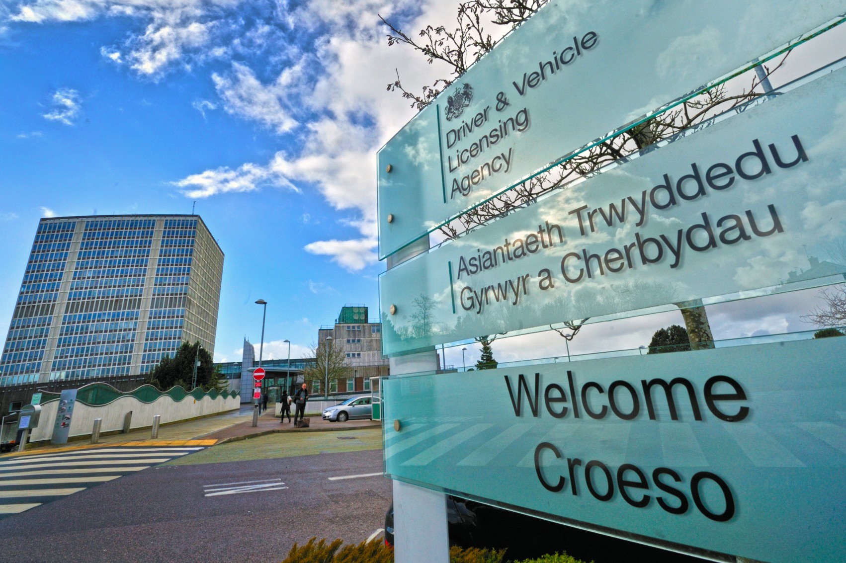 A photo of the DVLA office sign