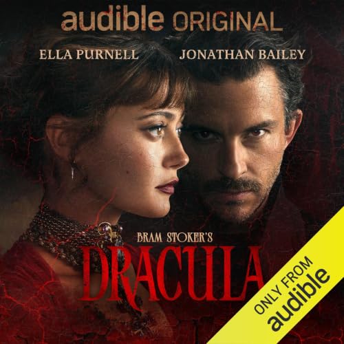 Audible's promotional image of the Dracula audiobook, featuring Ella Purnell and Johnathan Bailey